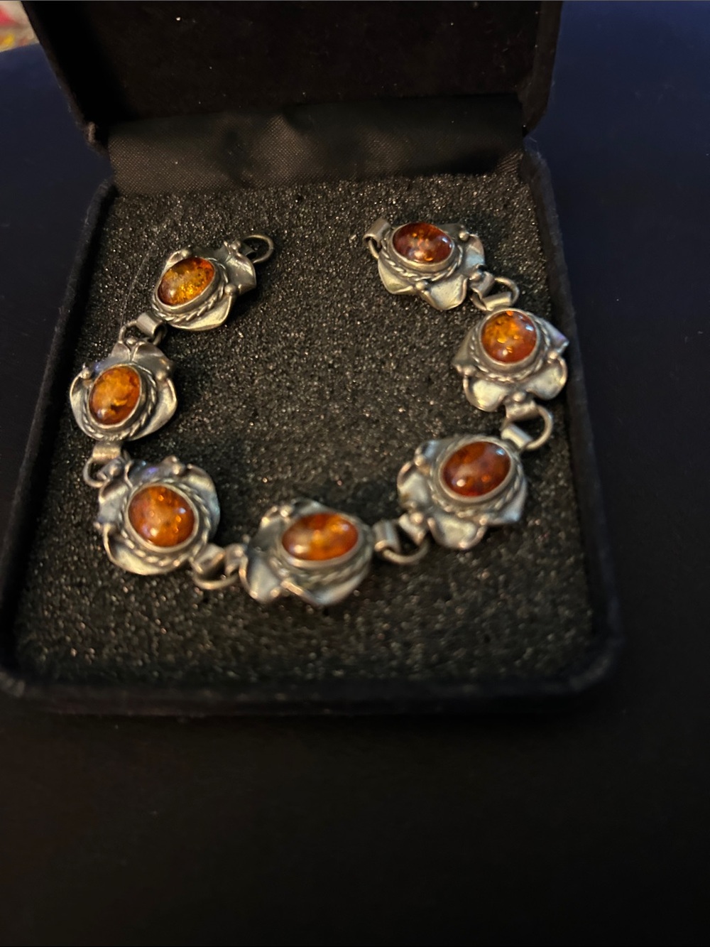 Sterling Silver Amber Link Bracelet - Warm Honey Brown Made by Local artist